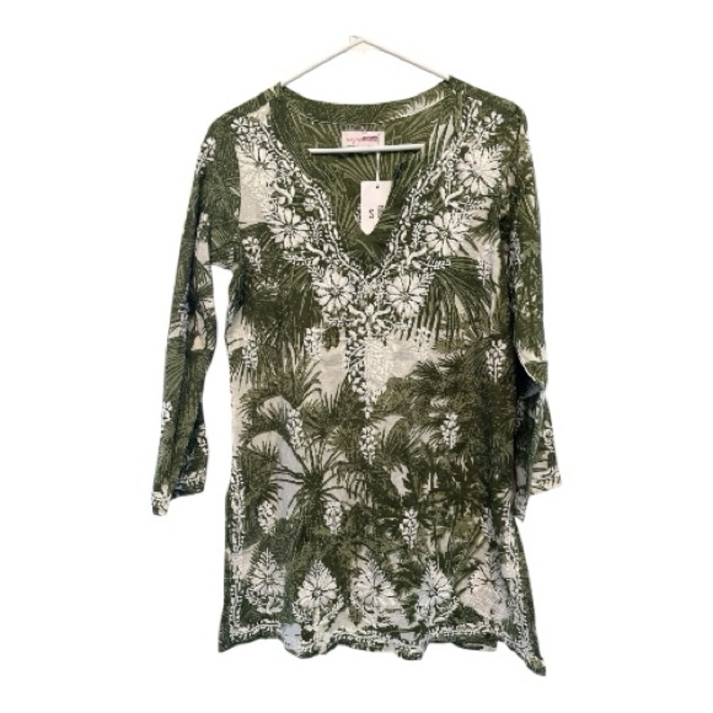 NWT Mary Marshmallow Green Floral Embroidered Tunic Top Small